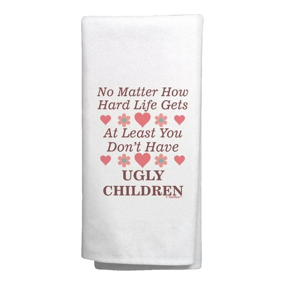 ThisWear Gifts for Mom From Son At Least You Don't Have Ugly Children Floral Hearts Decorative Kitchen Towel White