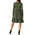 thumbnail image 3 of INSPIRE CHIC Women's Casual Babydoll Dress with Pockets Long Sleeve Round Neck Tiered a Line Flowy Dress M Army Green, 3 of 5