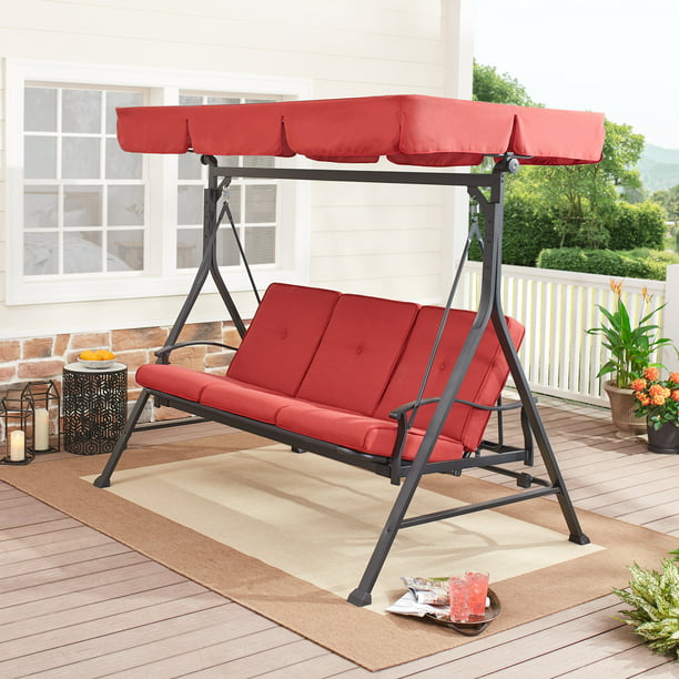 Mainstays Callimont 3 Person Steel Porch Swing Red Black Com - Covered Patio Sofa Swing