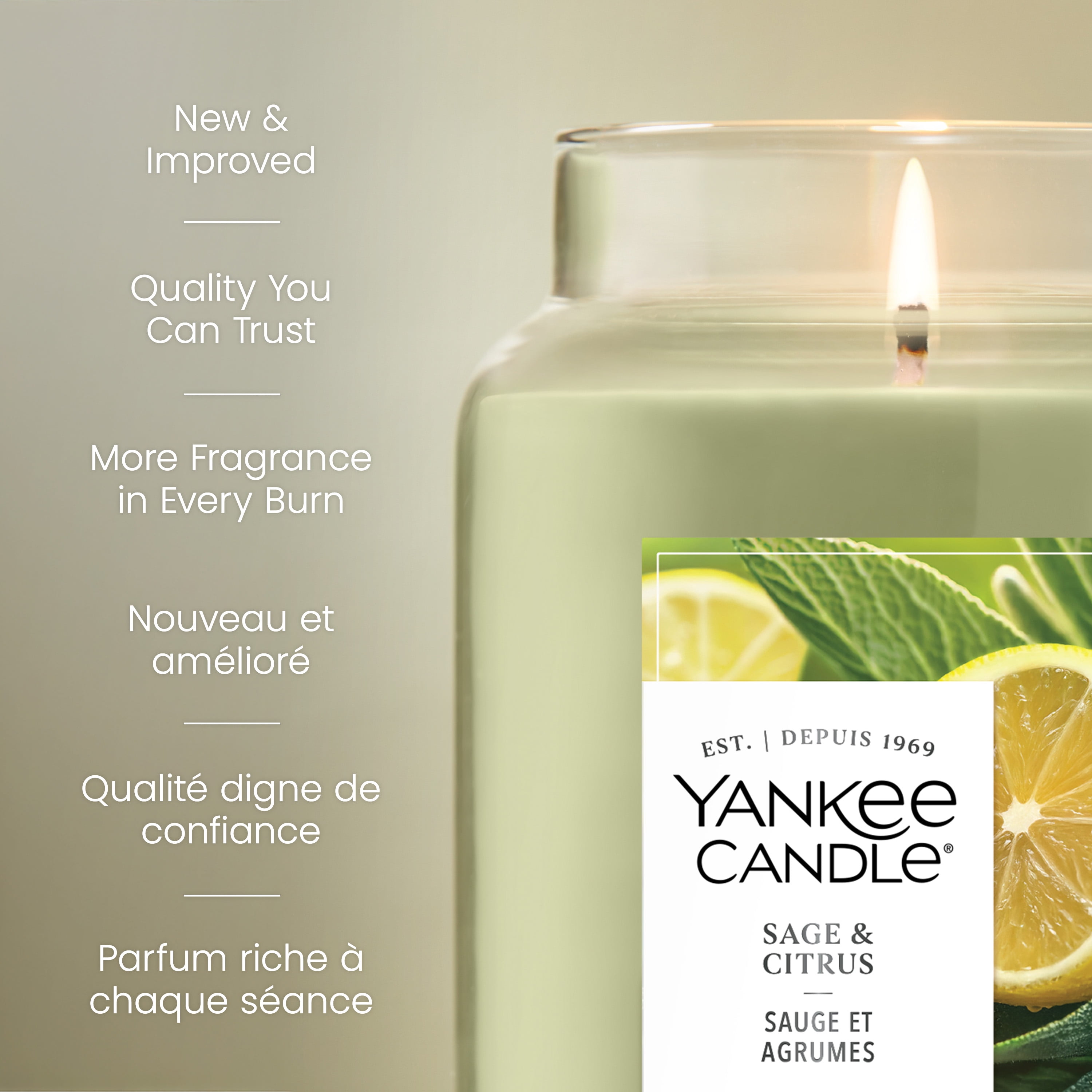 Bougie en grand pot Yankee Candle, parfumée avec jusqu’à 150 heures de temps de combustion, sauge et agrumes