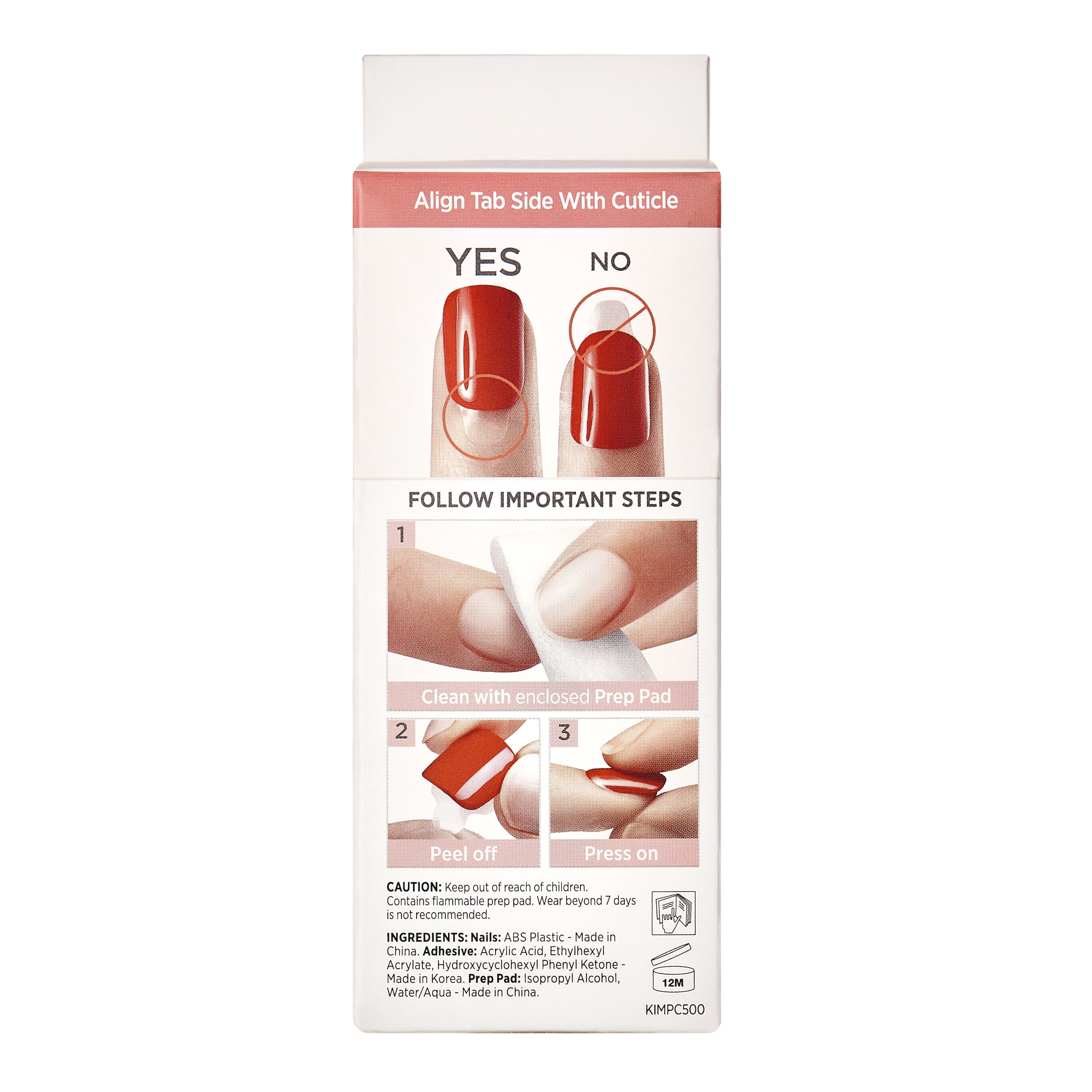 Impress Design Press On Nails , No Glue, Red, Short Length, Squoval Shape, 33 Pieces