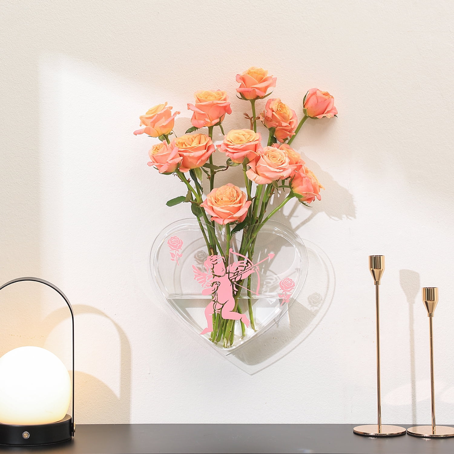Herzförmige Acryl-Blumenvase – Transparent, 19 Löcher, 21,6x19,5x13 Cm, Für Tischdekoration