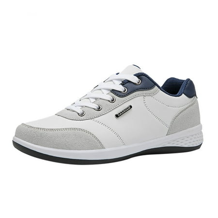 Mens Wide Sneakers On Clearance Men Shoes Fashionable Casual Leather Shoes Outdoor Lace Up Trendy Sneakers Male Shoes(White 9)