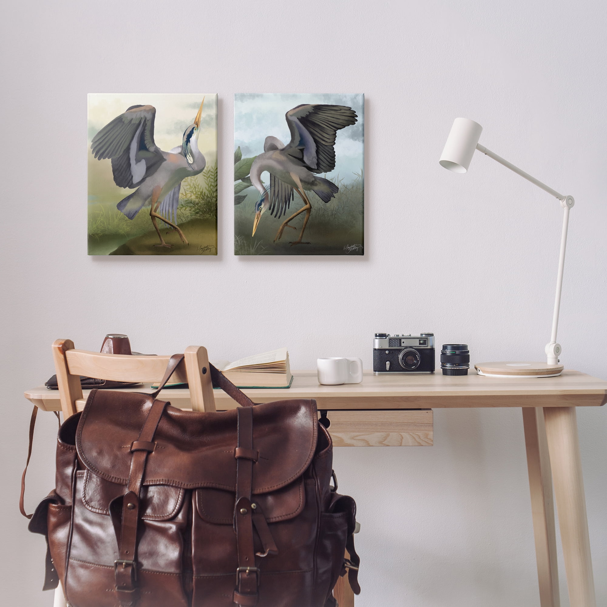 Stupell Industries Crane Dance Landscapes Animals & Insects Painting Gallery Wrapped Canvas Art Print Wall Art, 16 x 20, Set of 2