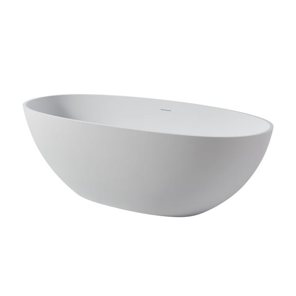 Rainlex  65" Freestanding Bathtub, Oval Shaped Stone Resin Freestanding Tubs, Solid Surface Matte White Soaking Tub with Overflow and Pop-up Drain RX-S02-65