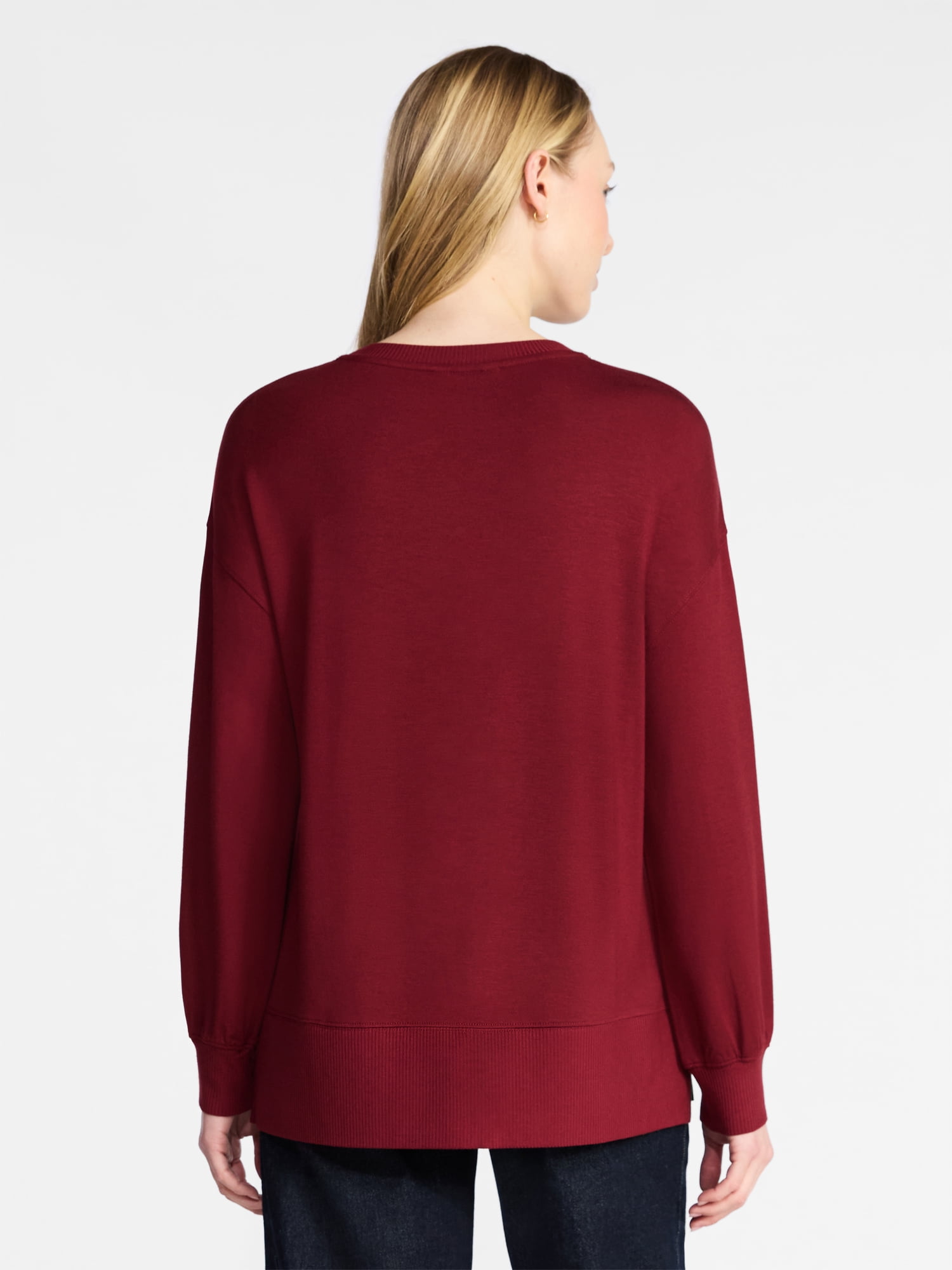 Time and Tru Women's French Terry Tunic Top with Long Sleeves, Sizes XS-XXXL
