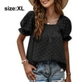 thumbnail image 2 of Dinheiro Camisas de Manga Corta Camisetas Casuales de Verano Señoras de Verano Cuello Cuadrado Gasa Jacquard Swee (Negro), XL,, 2 of 6