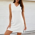 thumbnail image 4 of Women's V-Neck Sleeveless T-Shirt Dress Solid Side Slit Loose Summer Casual Maxi Dress, 4 of 8