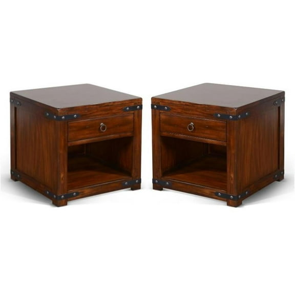 Home Square Santa Fe 24" Traditional Wood End Table in Dark Chocolate - Set of 2