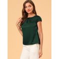 thumbnail image 4 of Unique Bargains Blouse Soyeuse à Manches Courtes pour Femmes Col Rond Plissé Décontracté Élégant Haut Chemise Vert S, 4 of 6