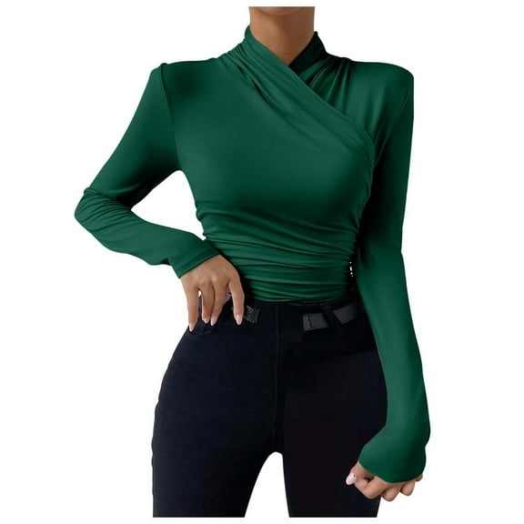 SHITINN Womens Slim Fitted Deep V Neck Wrap Top Long Sleeve T Shirts Womens Short Sleeve Shirts Womans Tops Womens Summer Tops