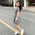 thumbnail image 5 of Amidoa Girls Summer Dresses Short Sleeve Bowknot A-Line Dresses Kids Casual Cotton Print Sundress Gray Size 4T, 5 of 8