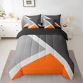 thumbnail image 2 of YST Geometric Triangle Bed In A Bag, 7-Piece, Queen Size, Orange Dark Grey Light Grey Bedding Set, Modern Art Style, 2 of 5