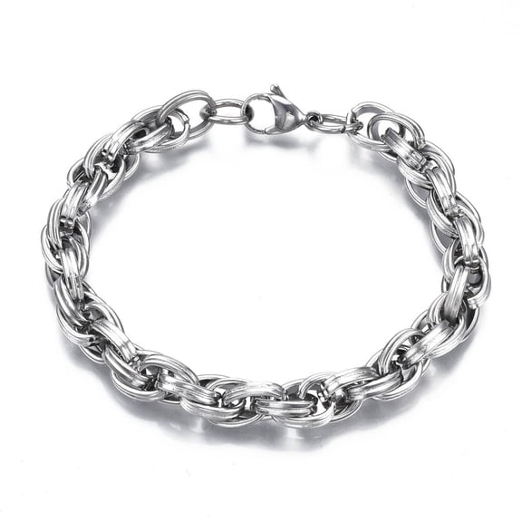 2pc for Men Women Silver Non-Tarnish 201 Stainless Steel Rope Chain Bracelet 8-7/8 inch(22.5cm)