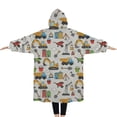 thumbnail image 2 of Oversized Wearable Blanket Hoodie,Cartoon Construction Vehicles Shovels Light Gray Pattern Sherpa Blanket Hoodie with Super Pockets,Super Warm Fuzzy Pullover for Women & Men, 2 of 6