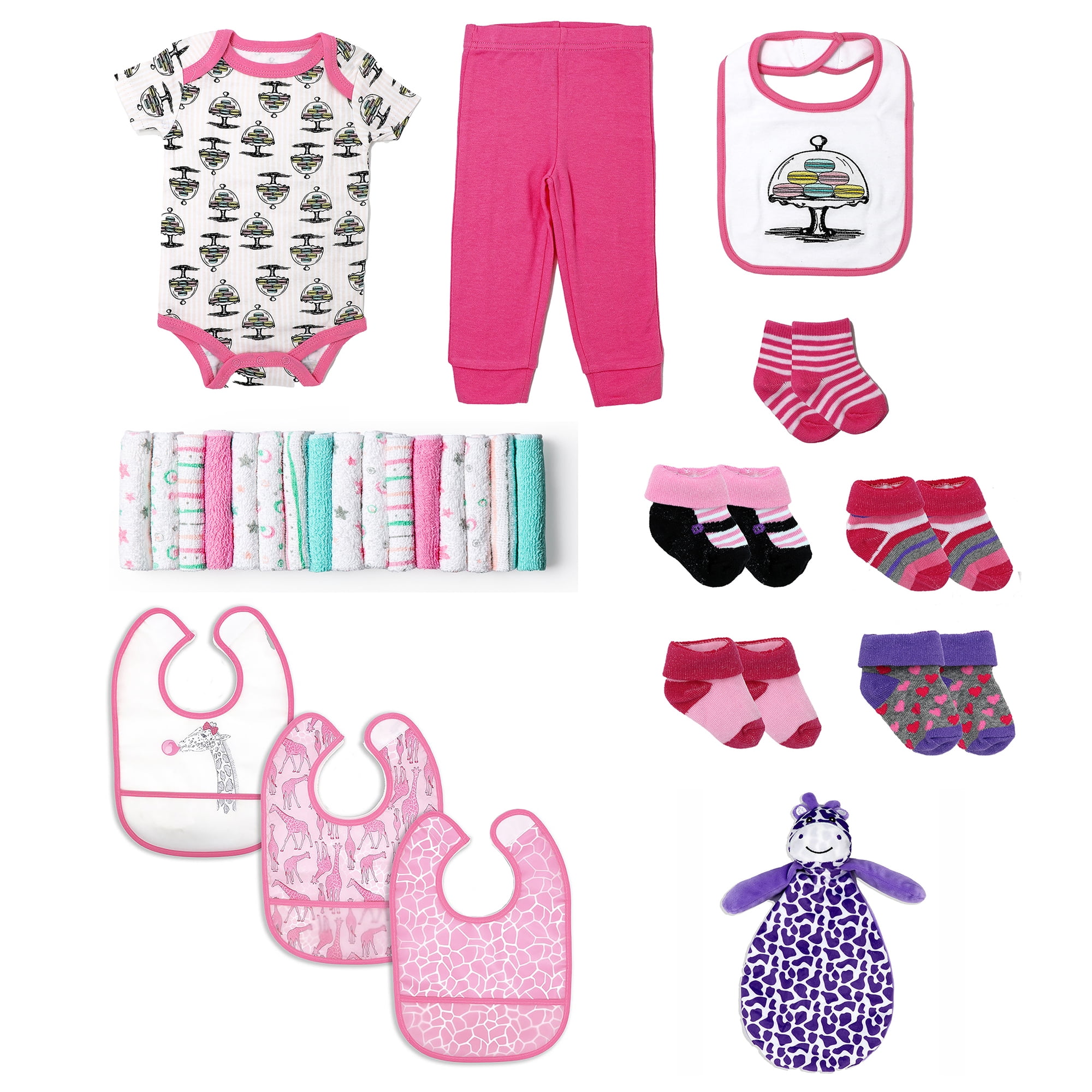 28 Piece Baby Girls Pink and Purple Infant Apparel Layette Gift Set, NB-3M