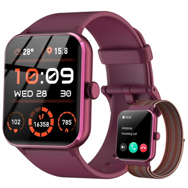 LUOMATE Smart Watch for Women Men, 1.91" Touchscreen Fitness Tracker, Bluetooth Calling, 100+ Sport Modes, IP68 Waterproof, Pedometer, Message Notifications, Compatible with Android iPhone (Purple)