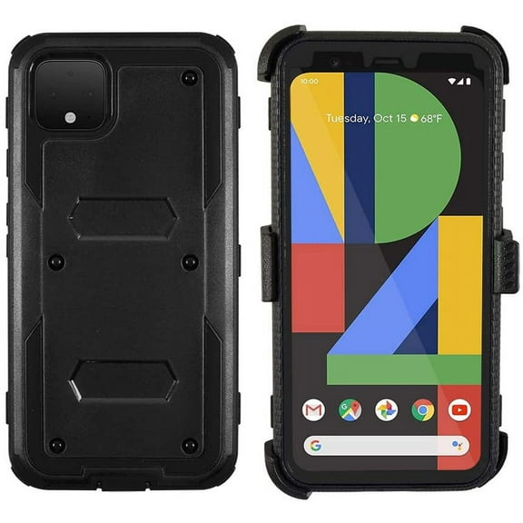GoldCherry for Google Pixel 4 5.7 inch (2019 Release) Case, Heavy-Duty Full-Body Rugged Dual-Layer Shockproof Protective Cover with Kickstand and Built-in-Screen Protector for Google Pixel 4(Black)