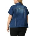 thumbnail image 3 of Agnes Orinda Women's Plus Size Jackets Distressed Short Sleeve Button Denim Jacket with Pockets 4X Dark Blue, 3 of 5