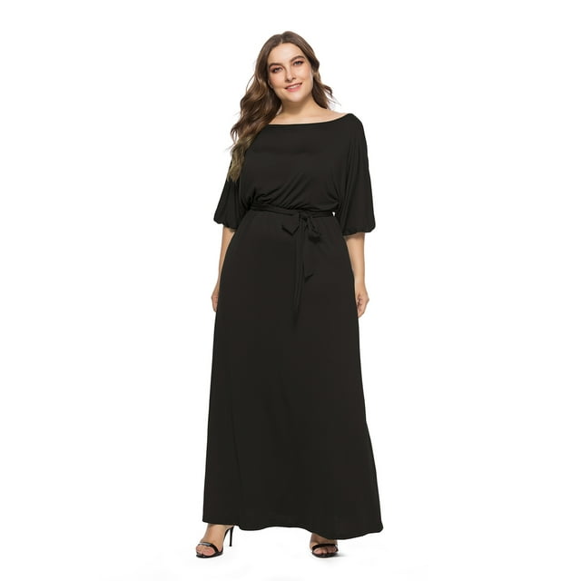 U.Vomade Robe d'Été pour Femme Grande Taille, Couleur Unie, Manches Courtes, Col Rond, Robe Décontractée
