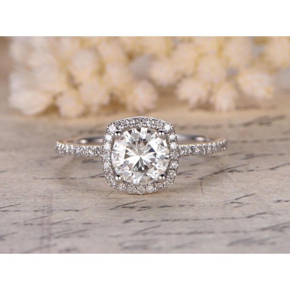 Vintage 1.25 Carat Moissanite and Diamond Ring with 18k Gold Plating