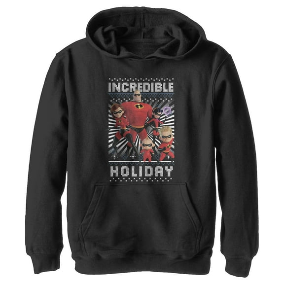 Boy's The Incredibles 2 Ugly Christmas Family  Pull Over Hoodie Black Small
