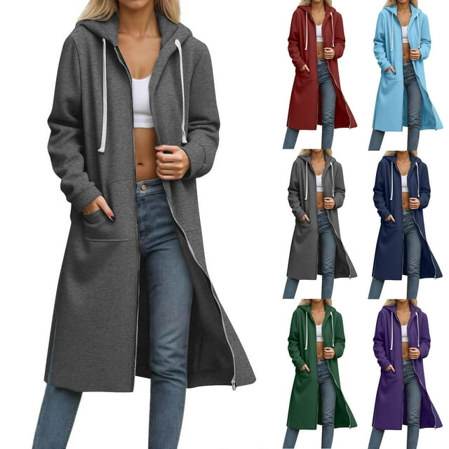 Camisetas de talla grande,Sudadera informal de manga larga con capucha para mujer, con bolsillo y cremallera, tejido de poliéster suave, para uso diario, sopatenor