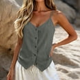 thumbnail image 4 of cocolona Womens Summer Camisole Linen Tank Tops V Neck Sleeveless Button Shirts Trendy Casual Adjustable Strap Solid Color Blouses, 4 of 6