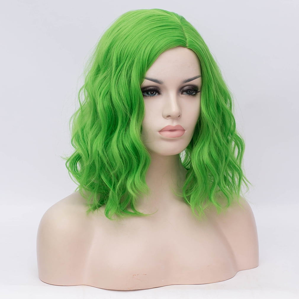 BERON Light Green Short Wigs Women Girls Curly Wavy Hair Wig 14" Body Bob Cosplay Party or Daily Use Wigs