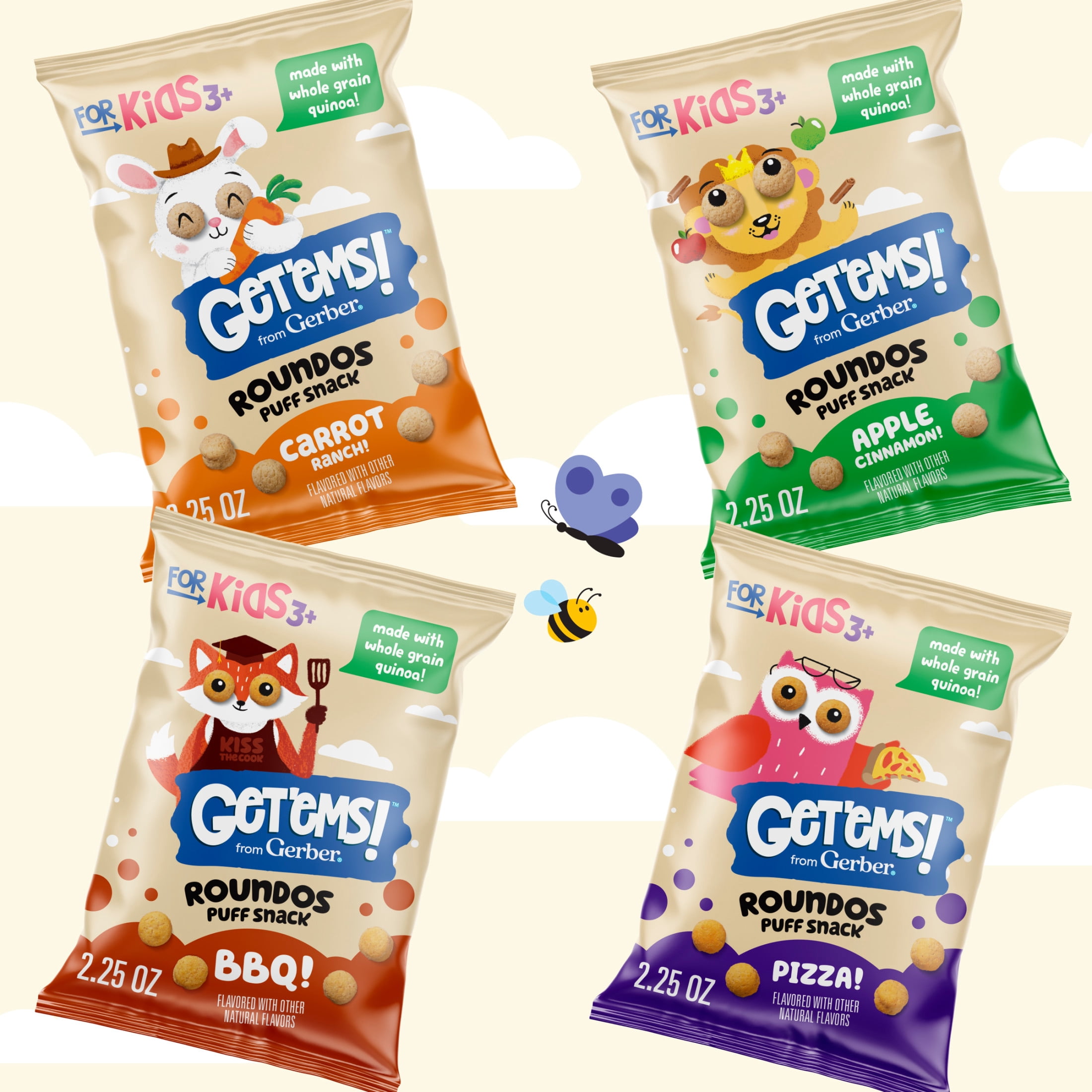 (2 pack) Get'ems from Gerber Carrot Ranch Roundos Puffs Snacks, Kids Snack Made with Whole Grain Quinoa, Calcium to Support Strong Bones 2.25 oz