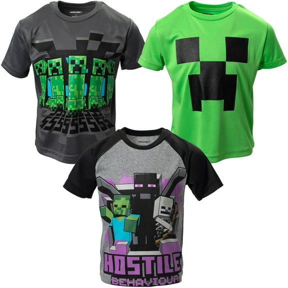 Minecraft Creeper Enderman Skeleton Big Boys 3 Pack T-Shirts Little Kid to Big Kid