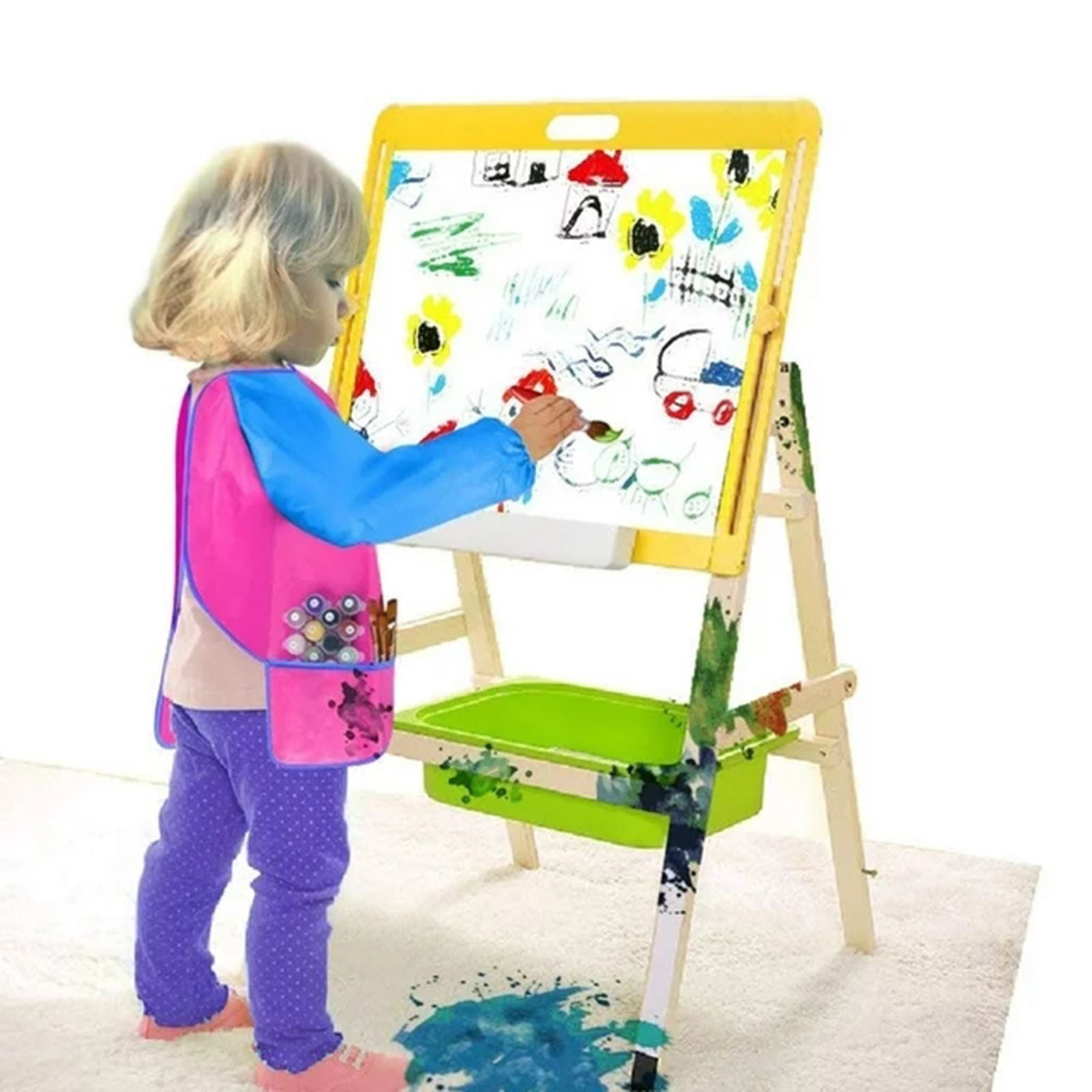 Plertrvy 17X18X1Cm Kids Art Smocks Toddler Smock Artist Painting Aprons Long Sleeve With 3 Pockets For Age 28 Years Gifts Art Painting Crafts Apron With Pockets Clearance (Blue@0318)
