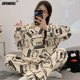 thumbnail image 3 of Conjunto de pijama de algodón con dibujos animados para mujer, ropa de dormir Coreana de manga larga con cuello redondo, bonita para ocio, 3 of 3