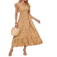 thumbnail image 6 of Delconic Women’s Short Sleeve V Neck Floral Print Maxi Dress Lightweight Flowy Casual Summer Long Dress for Daily Wear Yellow L, 6 of 8