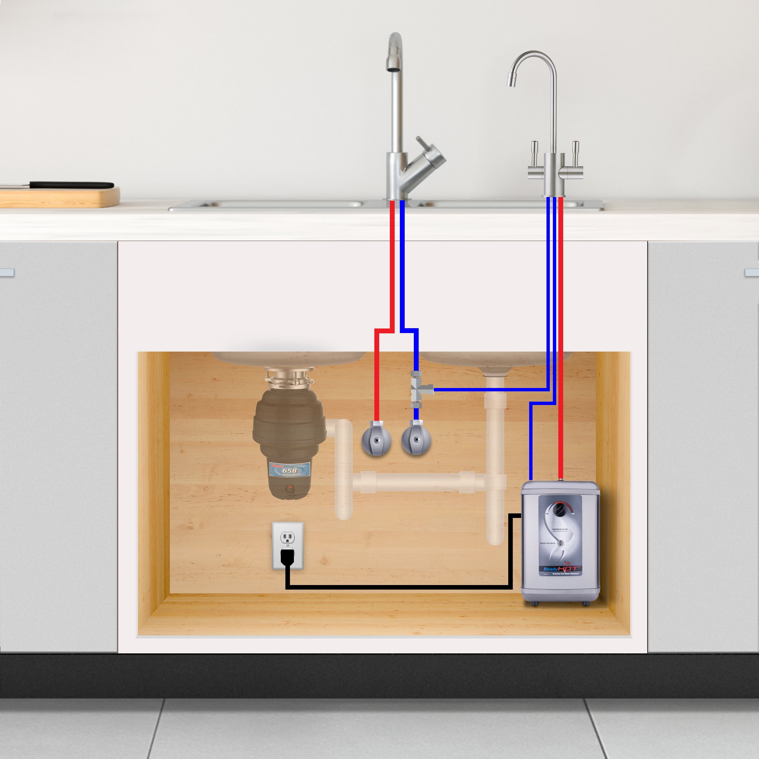 Ready Hot 41-RH-200-F560-BN Kitchen Hot Water Dispenser with Brushed Nickel  Dual Handle Faucet 1300W - Walmart.com