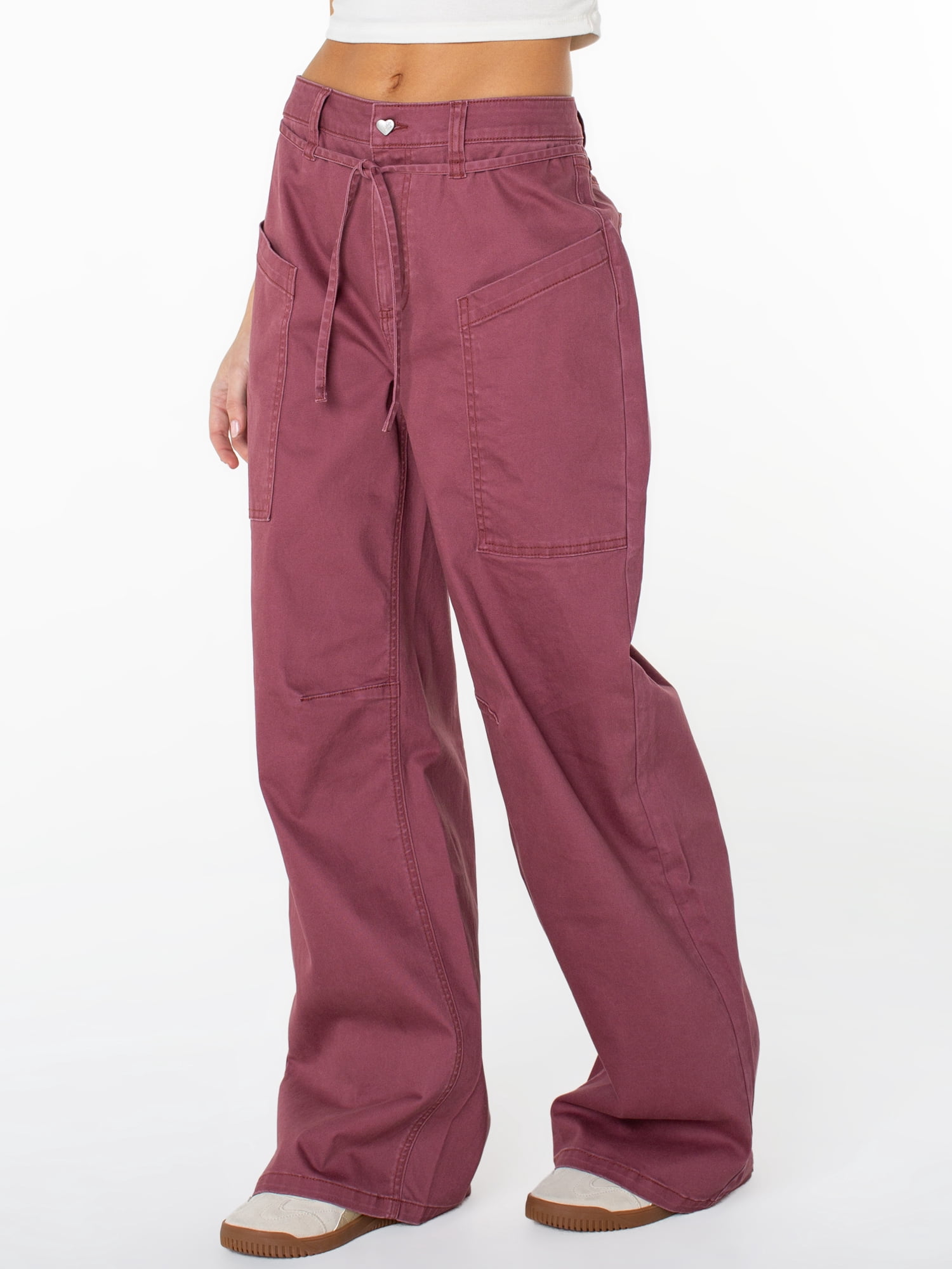 Celebrity Pink Women's and Women's Plus Tie Front Cargo Wide Leg Pants, Sizes XS-4X
