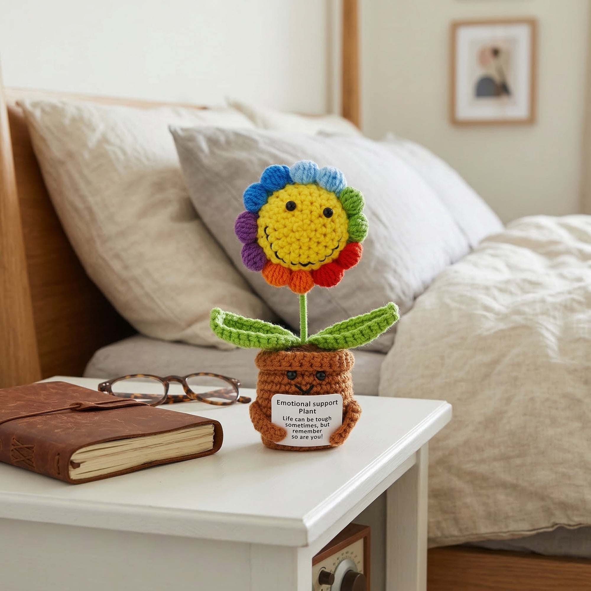 Unique Bargains 2Pcs Handmade Crochet Potted Plant Dashboard Rainbow Sunflower 4.3 in