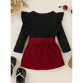 thumbnail image 3 of Seyurigaoka Baby Girl Autumn Clothes Set Solid Ribbed Long Sleeve Ruffled Pullover Tops + A-Line Skirt with Bow Belt, 3 of 8