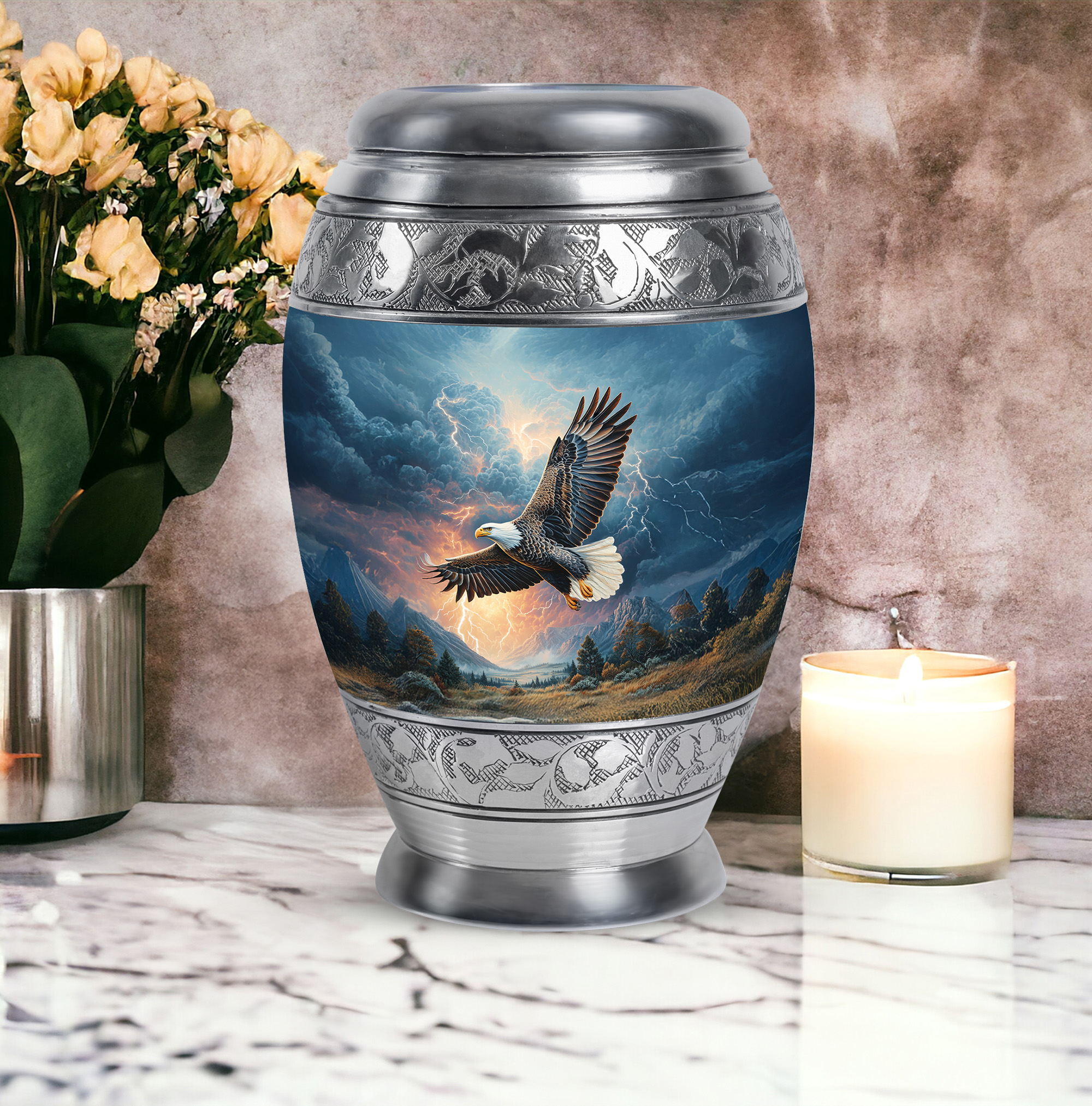 SABURIAL Eagle Urn - Small Cremation Urn For Ashes Adult Male Dad - Keepsake Funeral Urns For Women - Combo Of 10 Inch & 3 Inch