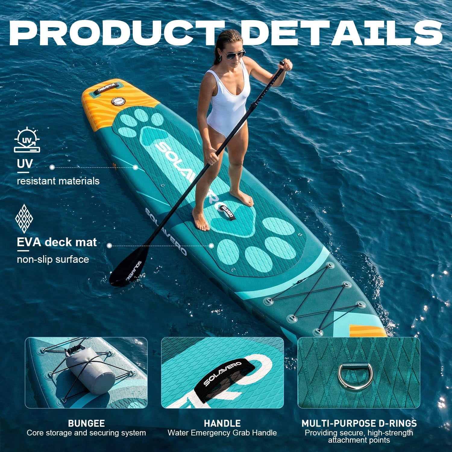 SOLAVERO 10'6" Inflatable Stand Up Paddle Board, Ultra-Light SUP Board with Accessories, Anti-Slip EVA Deck for Adults