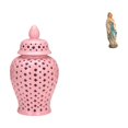 thumbnail image 1 of Jarrón de porcelana con tapa de jengibre y figura de María, adorno decorativo para arreglos florales y exhibición en la oficina., 1 of 8