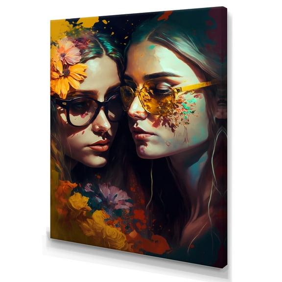 Designart Stylish Women Kissing I Canvas Wall Art