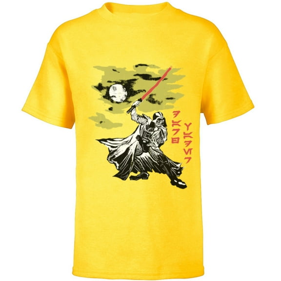Star Wars Darth Vader Vintage Japanese Block Print Style - Short Sleeve T-Shirt for Kids - Customized-Yellow