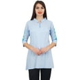 thumbnail image 5 of Phagun Women's Blue Casual 3/4 Sleeve Cotton Modal Embroidered Tunic Shirt-12, 5 of 10