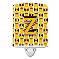 Caroline's Treasures CJ1080-ZCNL Letter Z Football Black, Old Gold and White Ceramic Night Light, 6x4x3", multicolor