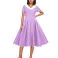 thumbnail image 3 of Dvprdro Robe de Bal pour Femme Invitée de Mariage Mode Vintage à Pois Imprimée Manches Courtes Ligne A Évasée Cocktail Fête Robe Midi, 3 of 5