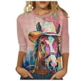 thumbnail image 2 of YUGYXL 3/4 Sleeve Length Tops for Women Cute Horse Shirts Novetly Graffiti Print Graphic Tees 2024 Summer Tunics Lightweight Tshirts Blouses, 2 of 5
