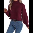 thumbnail image 2 of Suéter de Mujer con Cuello Redondo, Botones Texturizados, Mangas Farol, Jersey de Punto Vino Tinto S, 2 of 10