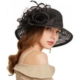 thumbnail image 1 of RZTA Sombrero de vestir de iglesia Kentucky Derby para mujer, ala ancha, flor de hoja, sombrero de despedida de soltera, 1 of 1