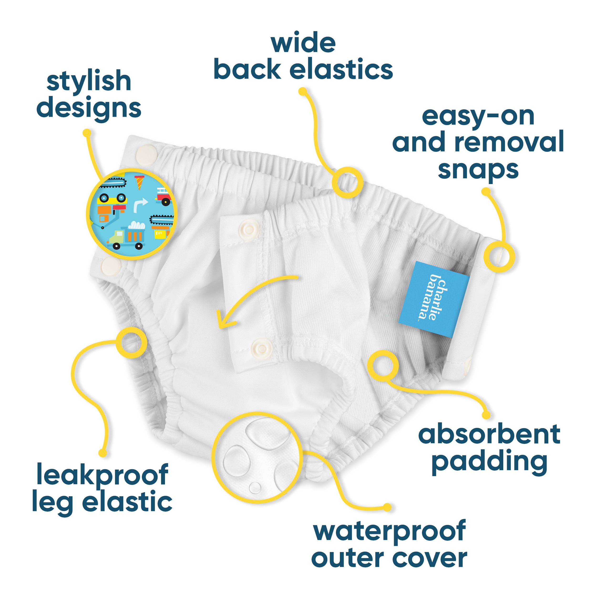 Charlie Banana Reusable Training Pants Snaps Multi-Color Cotton Bliss Size XL (28-41 lbs) 1 Pack